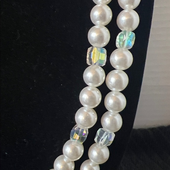 Over the Rainbow Crystal Necklace – Little Girl Elegant Pearl and Rainbow Crystal Necklace Approx 12” Drop
